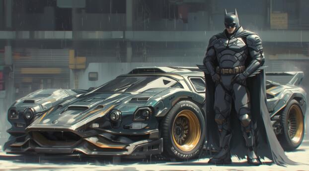 Batman and his Batmobile Wallpaper
