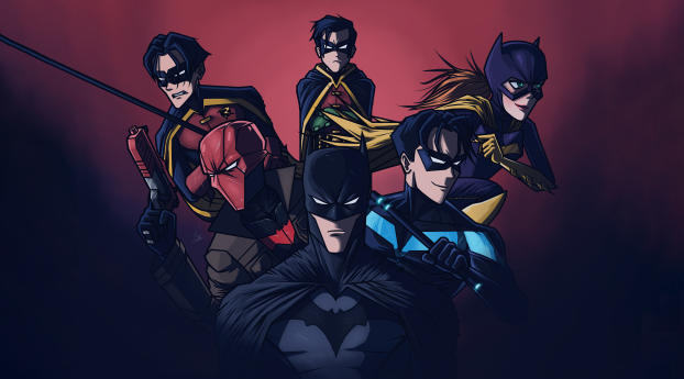 Batman and his Team Digital Wallpaper 1280x2120 Resolution