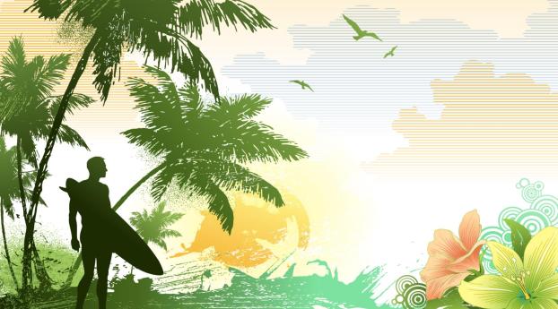 beach, surf, palm trees Wallpaper
