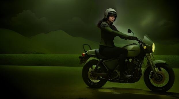 Beautiful Girl Riding Green Bike Wallpaper 600x800 Resolution