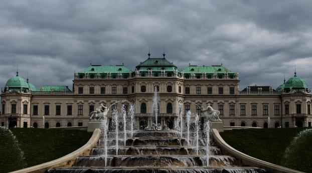 belvedere, buildings, fountain Wallpaper 640x960 Resolution
