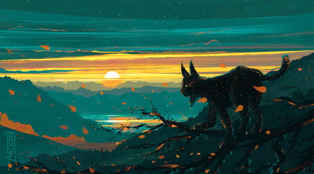 Big Cat In Sunset Wallpaper 2560x1440 Resolution
