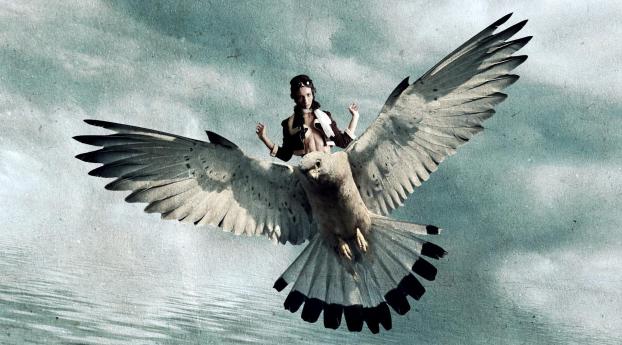 bird, girl, fly Wallpaper 720x1280 Resolution