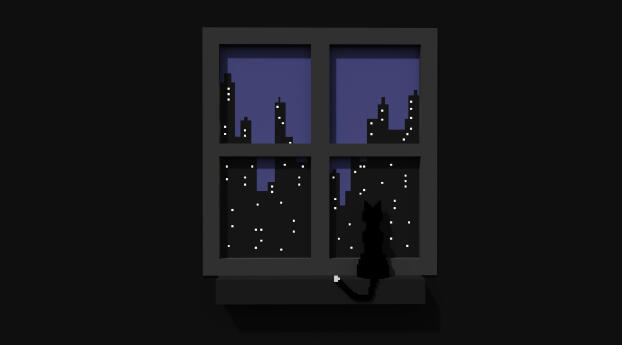 Black Cat Looking Out Window Minimal Wallpaper 7680x5120 Resolution