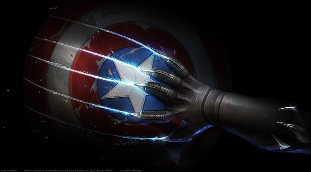Black Panther Scratches Captain Americas Shield Wallpaper 2048x2732 Resolution