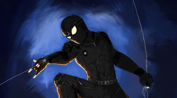 Black Suit Spider Man Far From Home Wallpaper 1600x600 Resolution