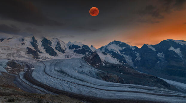 Blood Moon Bernina Range 8K Switzerland Wallpaper