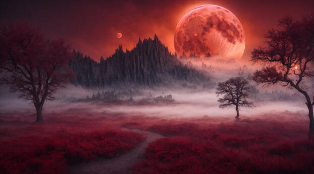 Blood Moon Night HD Digital Art Wallpaper 240x320 Resolution