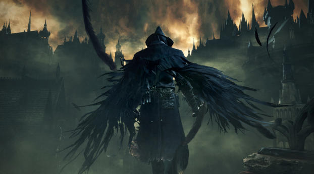 Bloodborne Dark Souls Wings Wallpaper 1366x768 Resolution