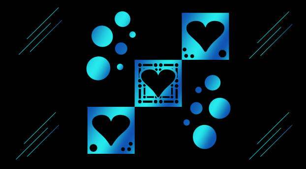 Blue Color Heart and Circle Shapes Wallpaper 1920x1080 Resolution