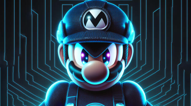 Blue Mario AI Art Wallpaper
