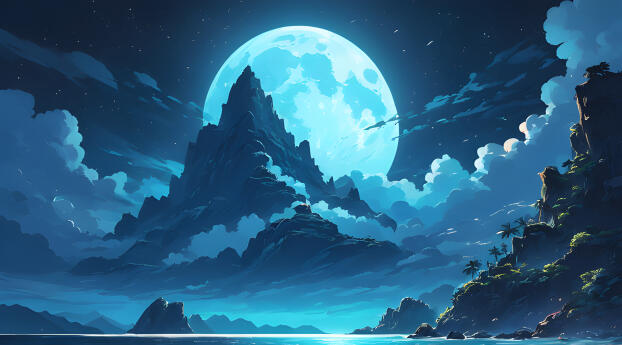 Blue Night HD AI Beach Wallpaper 640x960 Resolution