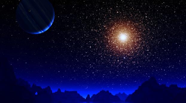 Blue Night Moon Stars Earth Wallpaper 2500x900 Resolution