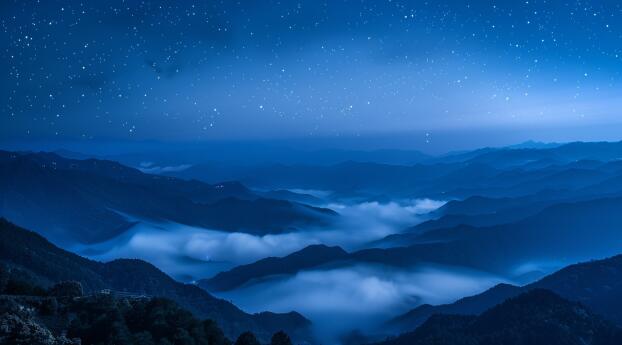 Blue Starry Mountain 4K Valley Wallpaper 1080x2160 Resolution