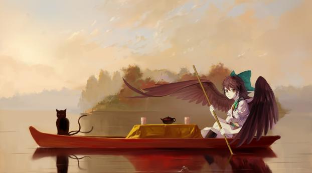 boat, girl, angel Wallpaper 540x960 Resolution