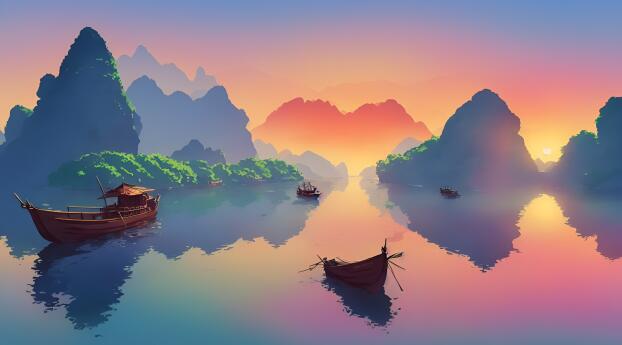 Boating Adventure HD Cool Gradient Sunset Wallpaper 1440x3040 Resolution
