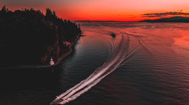 Boating and Sunset Wallpaper 2560x1024 Resolution