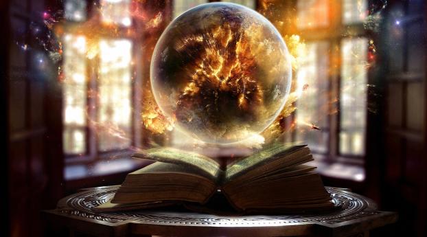 book, sphere, magic Wallpaper 480x854 Resolution