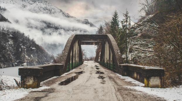 bridge, mountains, overcast Wallpaper 2880x1800 Resolution