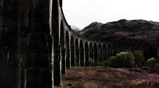 bridge, mountains, ruins Wallpaper 2560x1600 Resolution