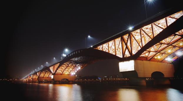 bridge, night, lights Wallpaper 480x854 Resolution