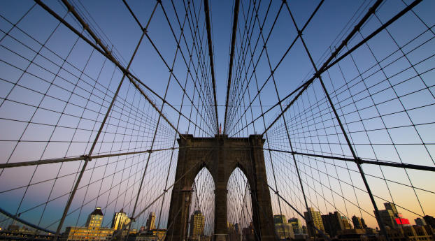 brooklyn bridge, new york, evening Wallpaper 1280x2120 Resolution