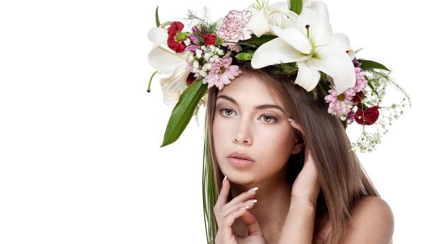 brunette, wreath, flowers Wallpaper 1440x900 Resolution