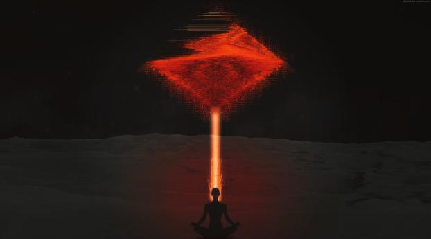 Buddhism Meditation At Night Desert Glitch Laser Art Wallpaper