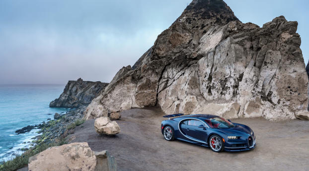 bugatti, chiron, blue Wallpaper 2560x1024 Resolution