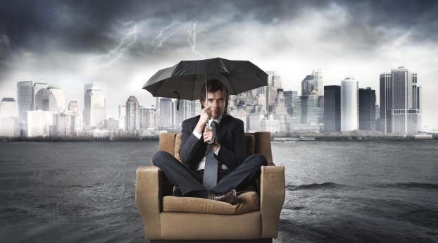 businessman, chair, flood Wallpaper