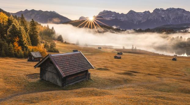 Cabin House in Mountains Wallpaper 320x568 Resolution