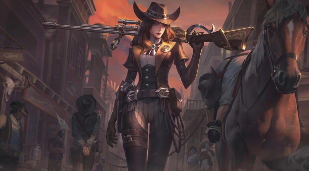 Caitlyn Cowboy League Of Legends Wallpaper 2160x384 Resolution