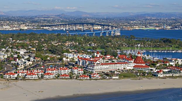 california, buildings, sea Wallpaper 1280x800 Resolution