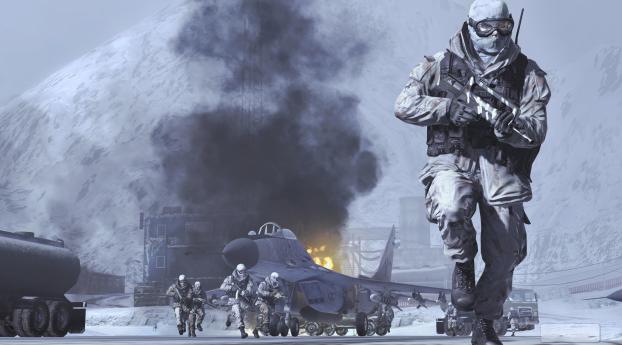 Call Of Duty Modern Warfare 2 Soldiers in Snow Wallpaper 2300x1000 Resolution