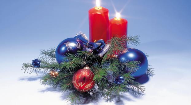 candles, balls, branch Wallpaper 3840x2160 Resolution
