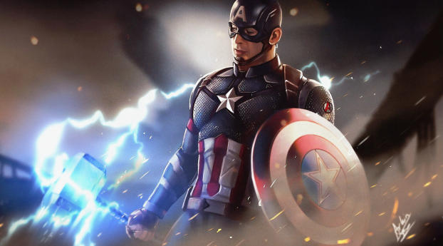 Captain America Holding Thor's Hammer Wallpaper 1242x2688 Resolution
