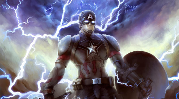Captain America with Shield & Mjölnir Wallpaper 1242x2688 Resolution