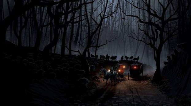 carriage, wood, night Wallpaper 320x480 Resolution