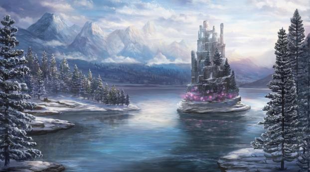 Castle in Winter Landscape Wallpaper 1080x1920 Resolution