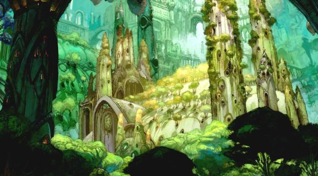 castle, trees, herbs Wallpaper 1600x900 Resolution
