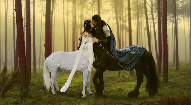centaurs, groom, bride Wallpaper 360x640 Resolution