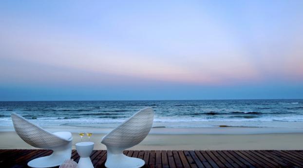 chairs, sea, beach Wallpaper 1440x2960 Resolution
