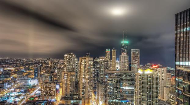 chicago, lights, night city Wallpaper 2560x1024 Resolution