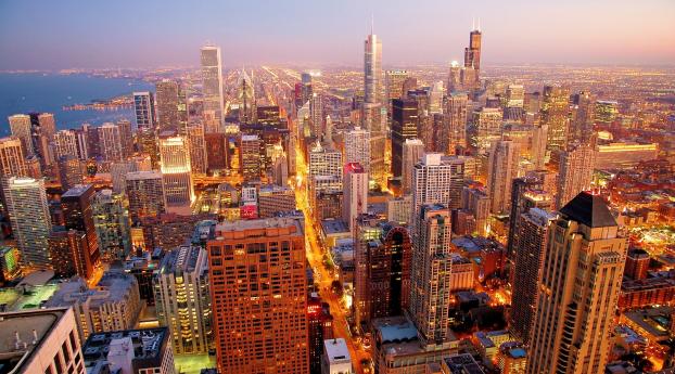 chicago, skyscrapers, night Wallpaper 2560x1024 Resolution