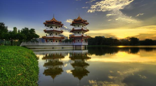 china, pagodas, lake Wallpaper 480x484 Resolution