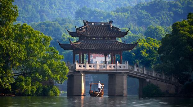 china, river, bridge Wallpaper 640x960 Resolution