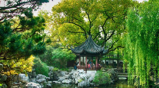 china, shanghai, pond Wallpaper 1440x2960 Resolution
