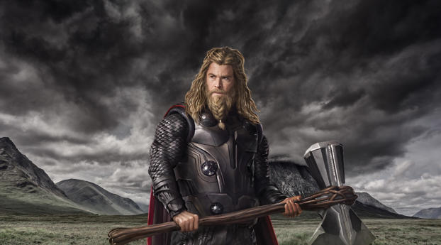 Chris Hemsworth  As Thor In Endgame Wallpaper