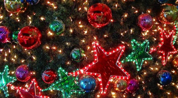 christmas decorations, balloons, stars Wallpaper