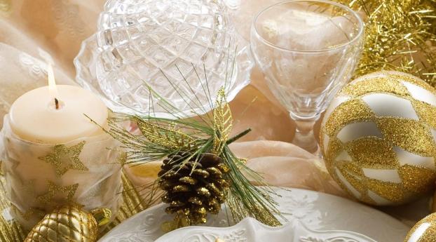 christmas decorations, candle, table Wallpaper 2160x3840 Resolution